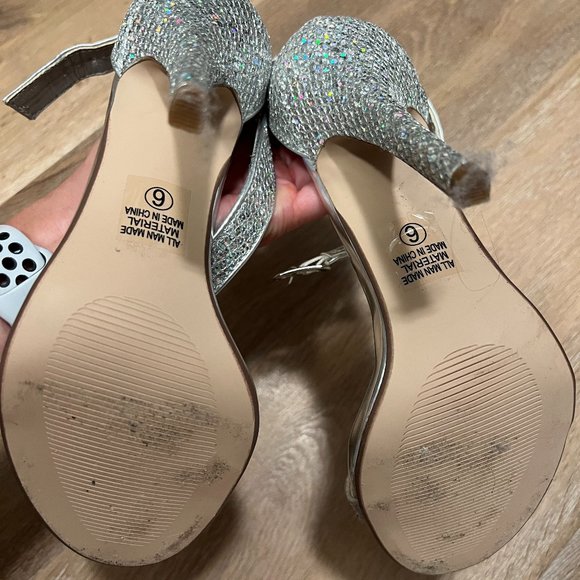 High Heel Stiletto Sandals with Ankle Strap by Delicious in Silver Sparkle - Picture 4 of 4